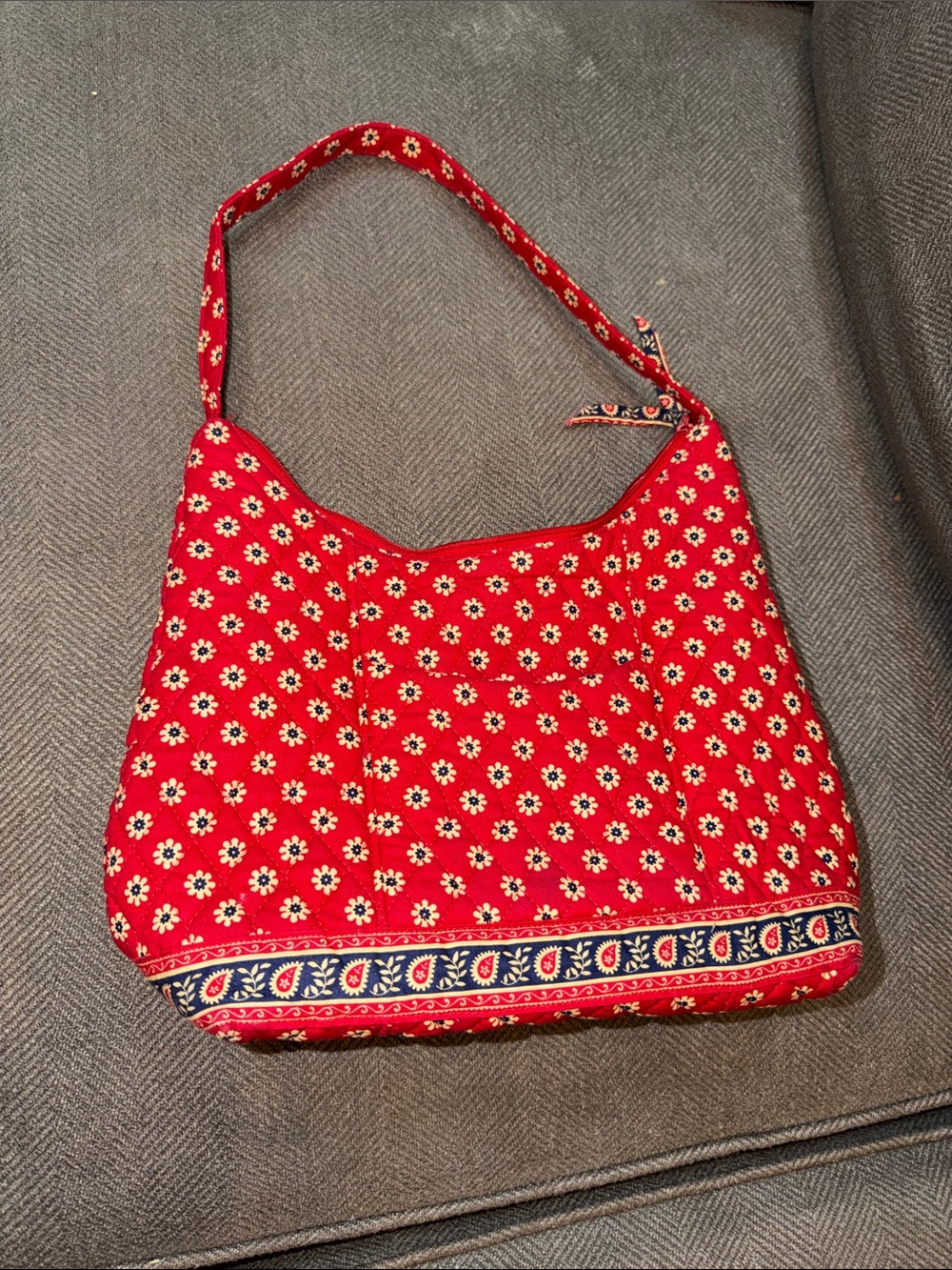 Vera Bradley Red Floral Shoulder Bag with Navy Trim